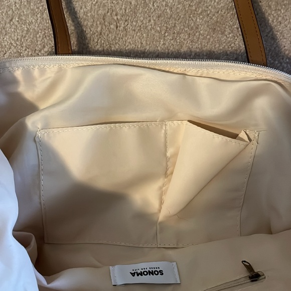 NWT Sonoma Multi Stripe Cotton Zip Faux Leather Tote - Picture 6 of 14